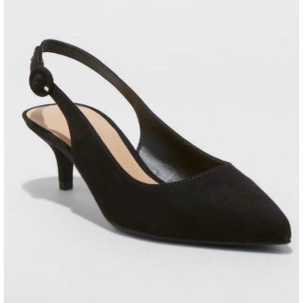 A New Day Black Slingback Kitten Heels Sz 7W